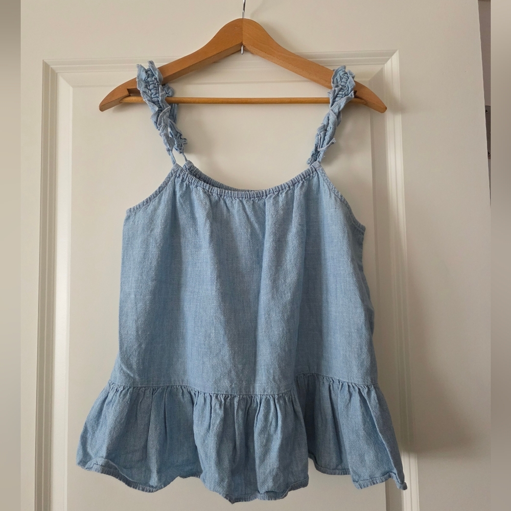 Madewell Chambry Peplum Sleeveless Top Womens 2 Denim Spring Boho Cottage Core